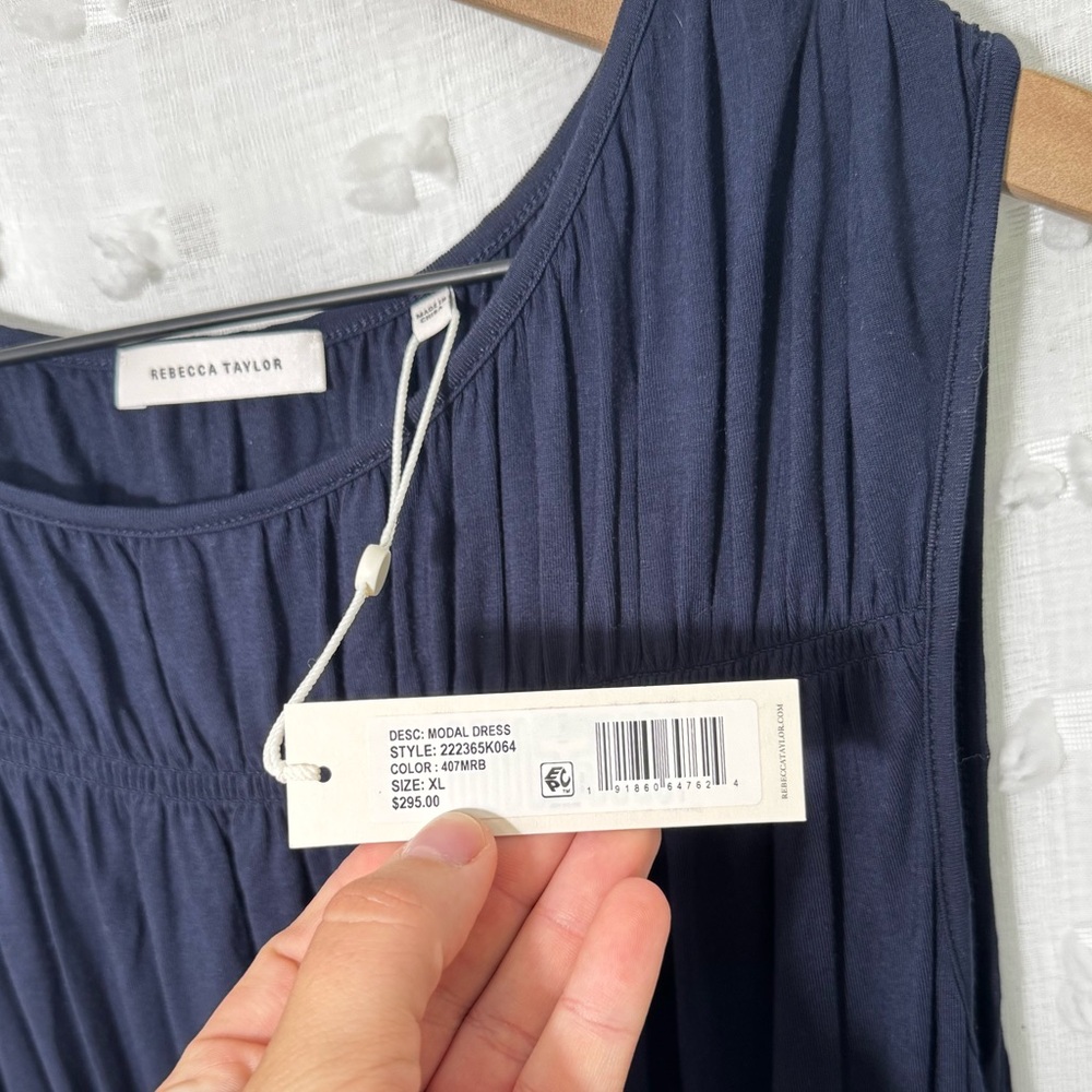 REBECCA TAYLOR  Tiered‎ Ruffle Layered Midi-Dress Marine Blue Cap Sleeves XL NWT - Picture 6 of 7